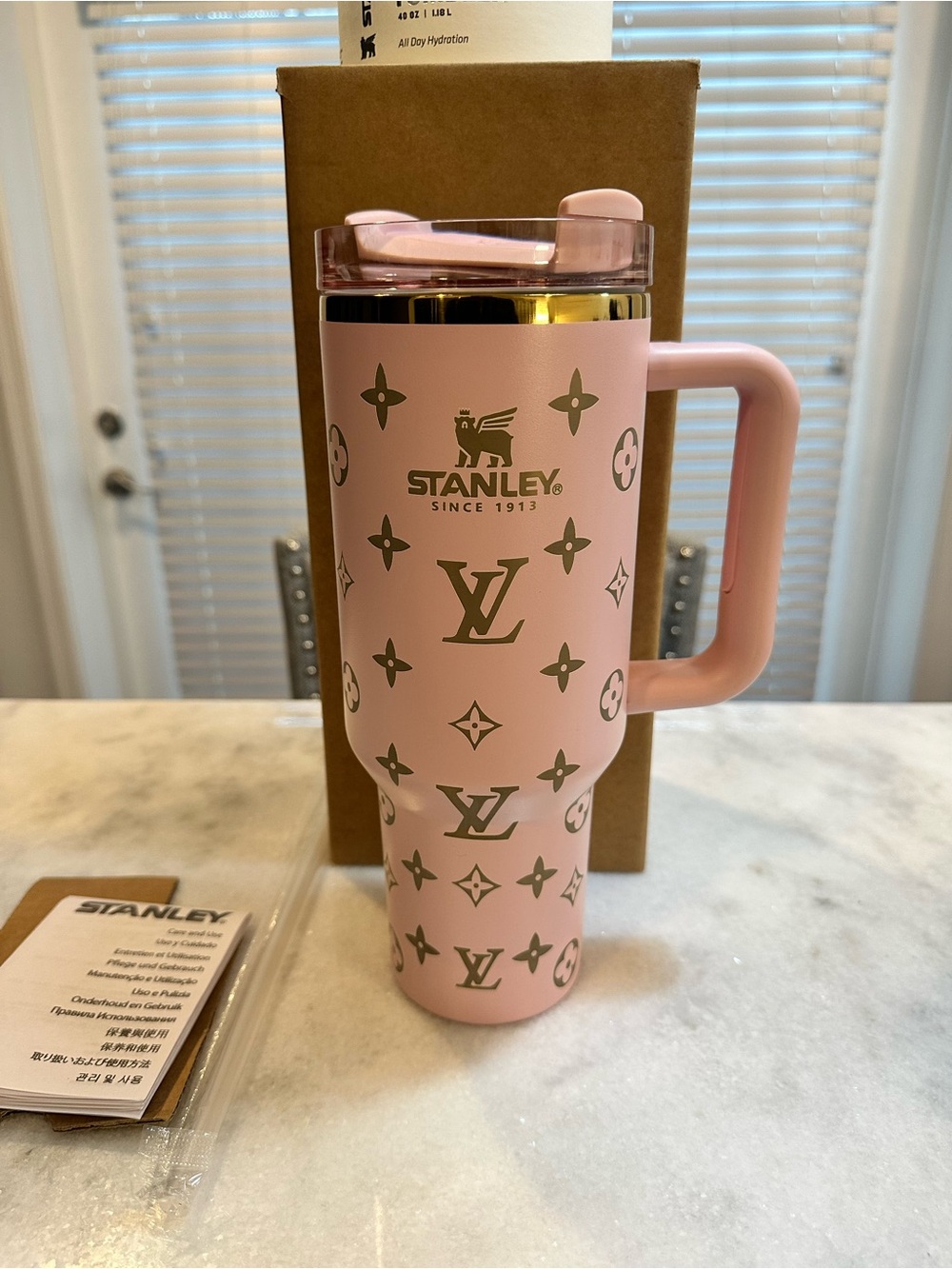 Stanley Louis Vuitton Unique Collaboration 40oz Pink & Gold Tumbler with Straw